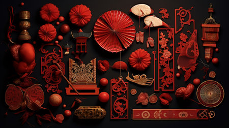 Chinese new year celebration festival elements background AI Generated Imageの素材
