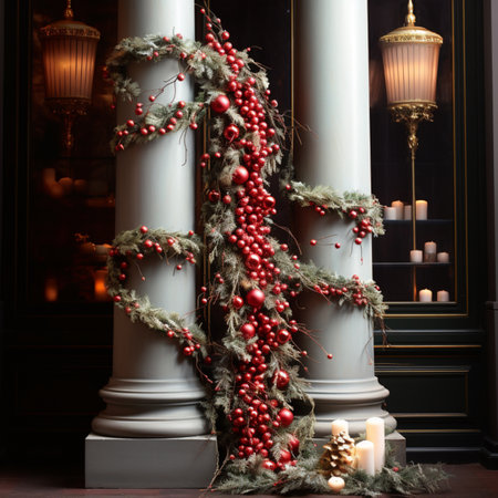Best christmas garland porch column decoration pictures AI Generated artの素材