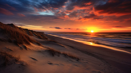 Beautiful sand dune sea beach sunset photography AI Generated Imageの素材