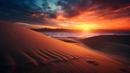 Beautiful sand dune sea beach sunset photography AI Generated Imageの素材
