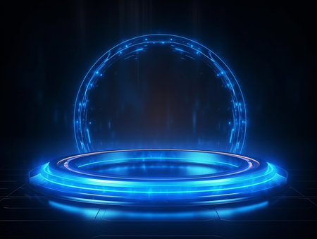Futuristic technology blue hologram circle abstract background AI Generated Imageの素材