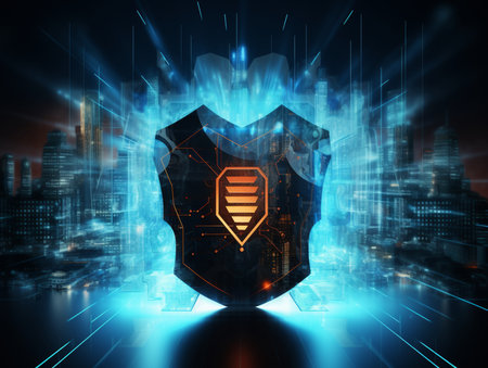 Cyber security protection shield network technology background AI Generated Imageの素材