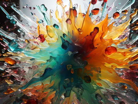 Liquid acrylic glass explosion abstract colorful background AI Generated Imageの素材