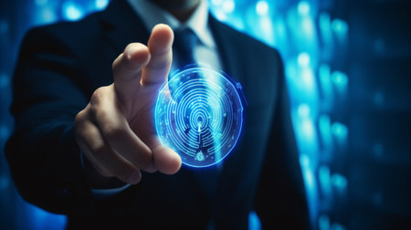 Man using digital technology fingerprint scanning pictures AI Generated Imageの素材