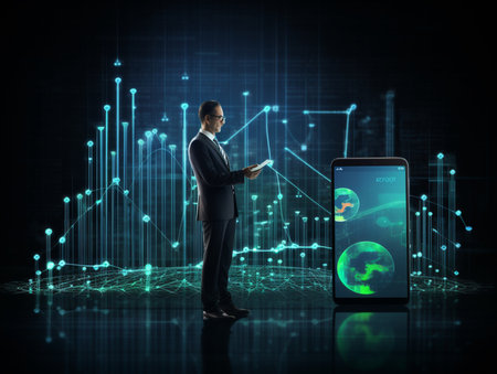 Man using smartphone connection global technology illustration AI Generated Imageの素材