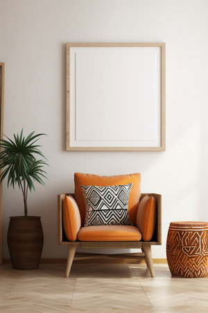 Modern living room wall blank canvas photo frame AI Generated artの素材