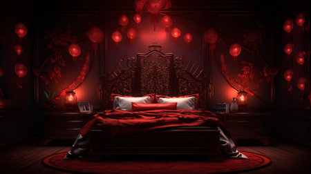 Modern red neon lighting aesthetic bedroom interior design AI Generated artの素材