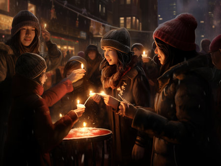 People celebrate candles lights night scenery wallpaper AI Generated Imageの素材