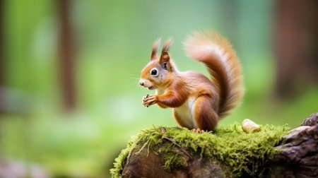 Cute red squirrel animal eating food jungle pictures AI Generated Imageの素材
