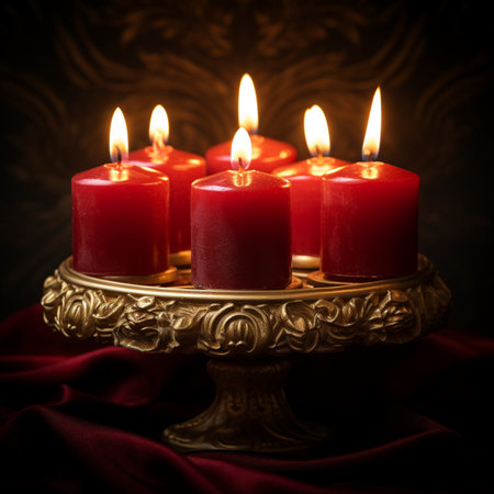 Red surrounded candle christmas burning decoration images AI Generated Imageの素材