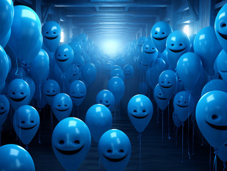 Smiley face monday blue balloons 3d object wallpaper AI Generated Imageの素材