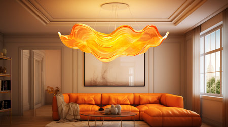 Orange color ceiling light living room ideas interior design AI Generated artの素材