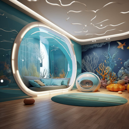 Underwater mural children home decor 3D room wallpaper AI Generated artの素材