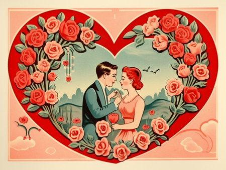 Valentines day heart romantic couple greeting card illustration AI Generated Imageの素材