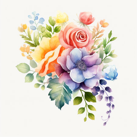 Watercolour corner floral rainbow flowers pictures AI Generated artの素材