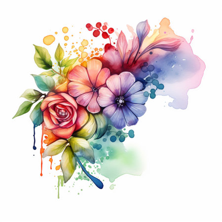 Watercolour corner floral rainbow flowers pictures AI Generated artの素材