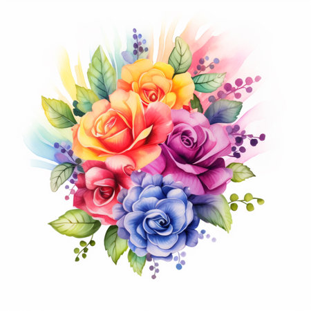 Watercolour corner floral rainbow flowers pictures AI Generated artの素材
