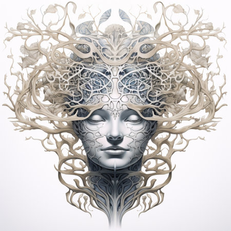 Woman with long hair blue surrounded trees vines image Ai generated artの素材