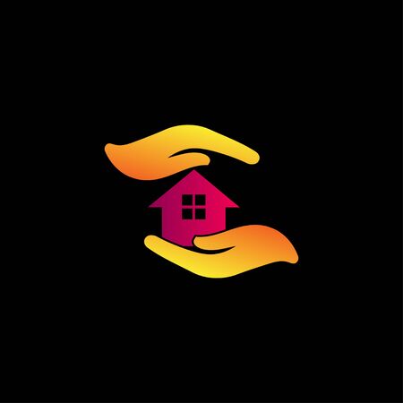Hand, Home, safe home icon, Safe home colorful logo vector designのイラスト素材