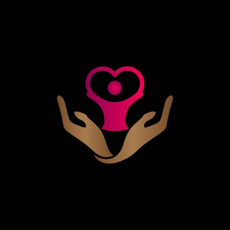 Creative hands holding human body with heart logo vectorのイラスト素材
