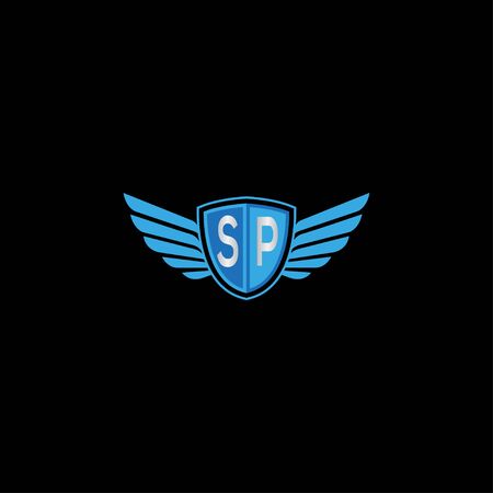 Creative shield wings SP letter logo design symbol vectorのイラスト素材