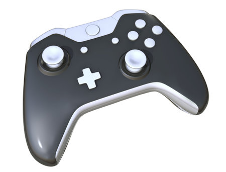 One Black Game Controller on white background