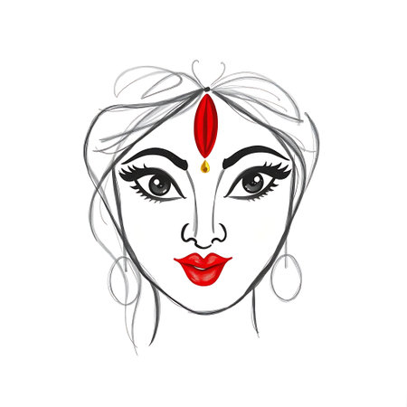 Fashion illustration of beautiful woman with red lips and earrings.の写真素材