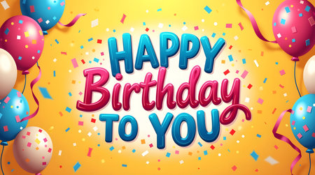 Happy Birthday to you card with balloons and confetti. Vector illustration.の素材