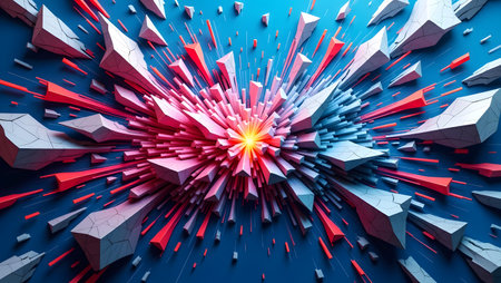Abstract 3d rendering of chaotic shapes. Futuristic background with chaotic particles.の素材