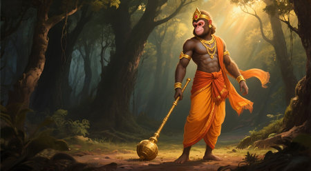 Hindu God Ganesha in the forest. 3D renderingの素材