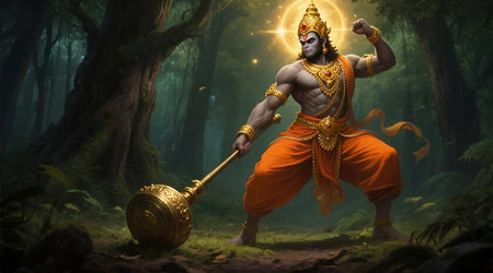 Ganesha The Lord of Wisdom in the forest. 3D renderingの素材