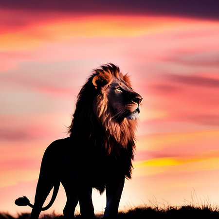 Lion on a sunset background (3d render) - Imageの素材