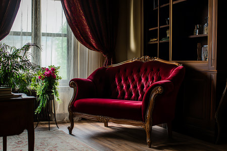 Luxury red armchair in the interior of the living roomの素材