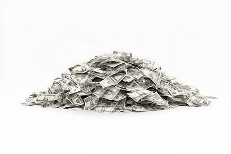 Pile of money isolated on a white background with clipping path.の素材