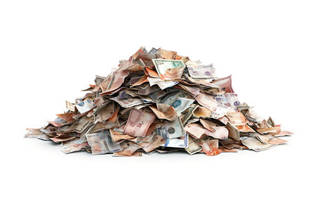 Pile of money isolated on a white background with clipping path.の素材