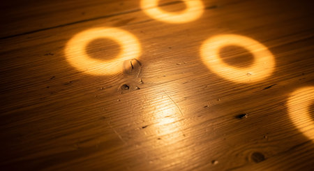 Wooden floor with shadow of sun and bokeh light.の素材