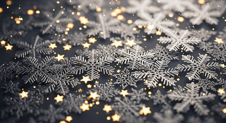 Silver snowflakes on dark background. Christmas and New Year conceptの素材