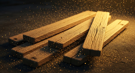 Wooden planks on a dark background. 3d illustration.の素材