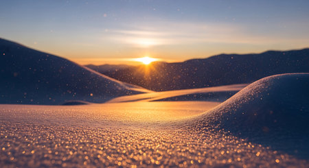 Sunset on the sand dunes with snowflakes. 3d renderingの素材