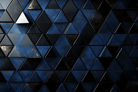 3d render, abstract background with black and blue triangles, metallic patternの素材