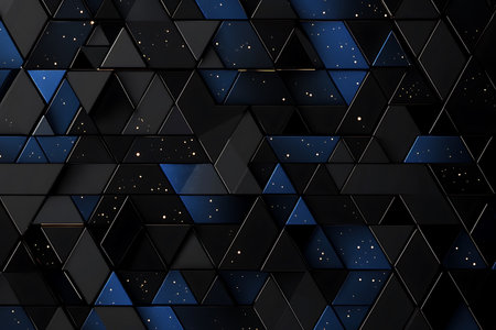 3d rendering, abstract geometric background, black and blue triangle patternの素材