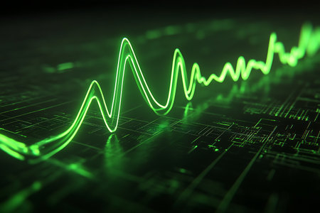 3d rendering of a green electrocardiogram on a dark backgroundの素材