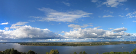 Summer panorama of the Russian riverの写真素材