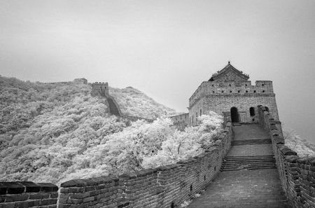 Infrared panorama of the Great Wallの写真素材
