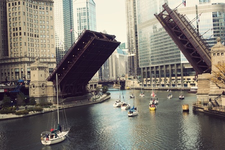 Boats on Chicago Riverのeditorial素材