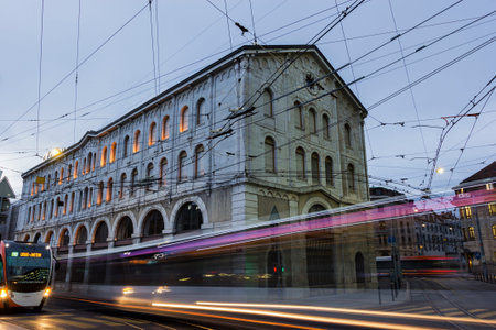 Buses in Geneva in Switzerlandのeditorial素材
