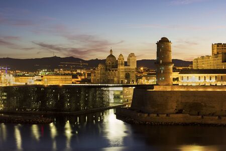 View on Fort Saint-Jean, MuCEM and Marseille Cathedral in Marseilles in Franceの写真素材