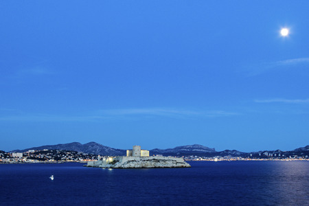 View on Marseilles city and Castle of If in France in the eveningのeditorial素材