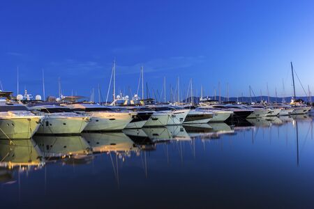 Boats anchored in the harbor in Antibes in Franceのeditorial素材