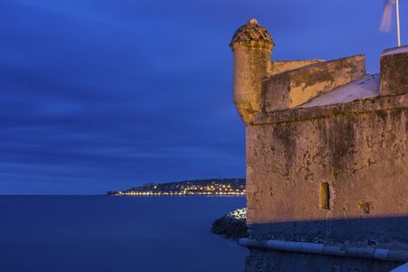 View on the castle in Menton in France in the morningのeditorial素材